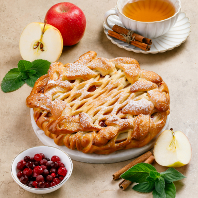Пирог с яблоком и брусникой